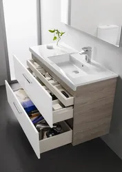 Hanging cabinets in the bathroom with a sink photo