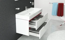 Hanging cabinets in the bathroom with a sink photo