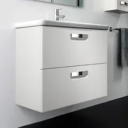 Hanging cabinets in the bathroom with a sink photo
