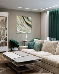 Combination of colors in the interior of the living room emerald