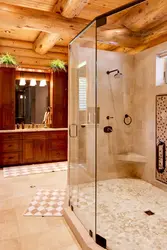 Interior Of A Bathroom With Shower In A Wooden House