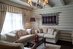 Sofas In The Interior Of A Living Room In A Wooden House