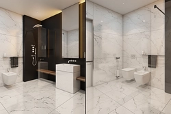 Bathroom design with marble tile shower