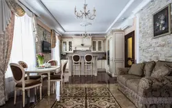 Klassik Üslubda Bir Evdə Mətbəx Oturma Otağının Daxili Hissəsi