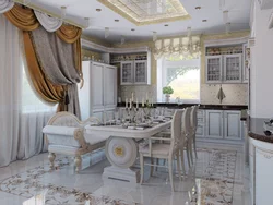 Interior of a kitchen living room in a house in a classic style