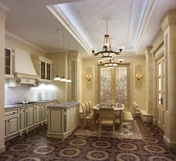Classic kitchen living room design in light colors photo
