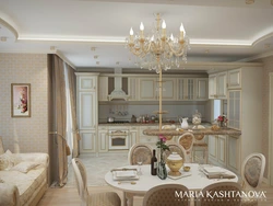 Классический Дизайн Кухни Гостиной В Светлых Тонах Фото