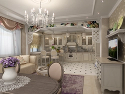 Classic kitchen living room design in light colors photo