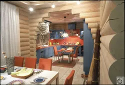 Kitchen living room in a log house photo