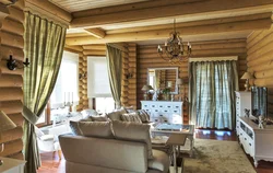 Kitchen living room in a log house photo