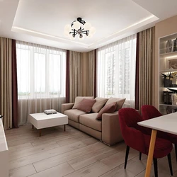 Living Room Design With Two Windows And Stairs