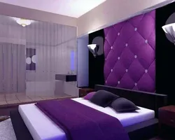 Bedroom interior with purple wallpaper photo