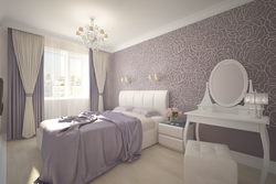 Bedroom interior with purple wallpaper photo