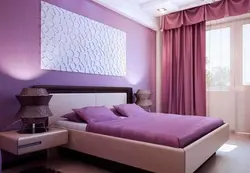 Bedroom interior with purple wallpaper photo