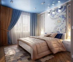 Beige blue bedroom interior