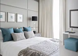 Beige blue bedroom interior