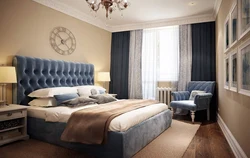 Beige blue bedroom interior