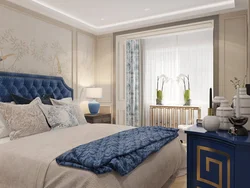 Beige blue bedroom interior