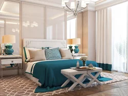 Beige blue bedroom interior
