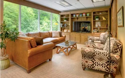 Living room red sofa photo