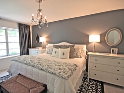 White bedroom with gray wallpaper photo