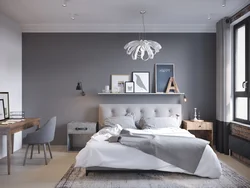 White Bedroom With Gray Wallpaper Photo