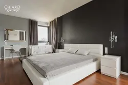 White bedroom with gray wallpaper photo