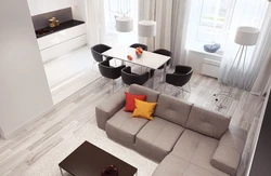 Light floor in the interior of the kitchen living room
