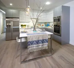 Light floor in the interior of the kitchen living room