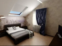 Attic bedroom with sloping ceiling design photo