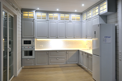 Modern corner kitchens in gray tones photo
