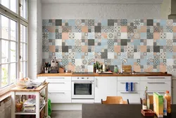 Tiles and wallpaper on one wall kitchen photo