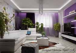 Bənövşəyi qonaq otağı dizayn fotoşəkili