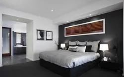Dark floor in the bedroom interior photo