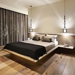 Dark floor in the bedroom interior photo