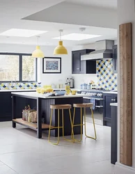 Blue and yellow kitchen design
