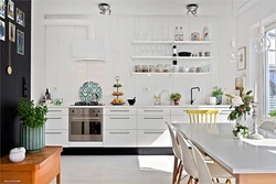 Kitchen interior design without wall cabinets