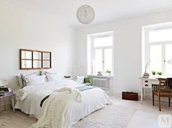 Bedroom interior with white walls