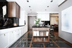 Kitchen interior with brown floor