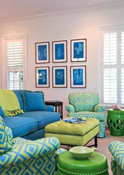 Living room interior in blue-green color