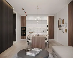 Photo of kitchen interior on one wall