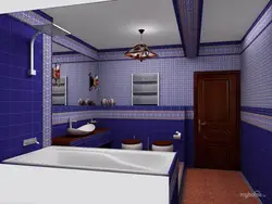 What color goes with blue in the bathroom interior