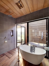 Combination Of Wood Colors In The Bathroom Interior