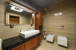 Combination of wood colors in the bathroom interior