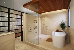 Combination of wood colors in the bathroom interior