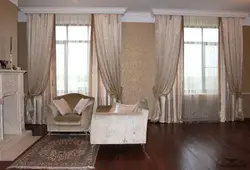 Modern Curtain Design For The Living Room With Two Windows And A Wall