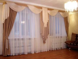 Modern curtain design for the living room with two windows and a wall