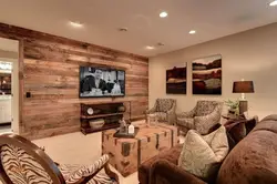 Living Room With Stone And Wood Photo