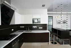 Black and white kitchen in the interior real