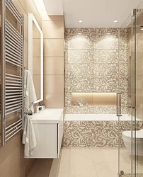 Bathroom design in beige tones small bathtub